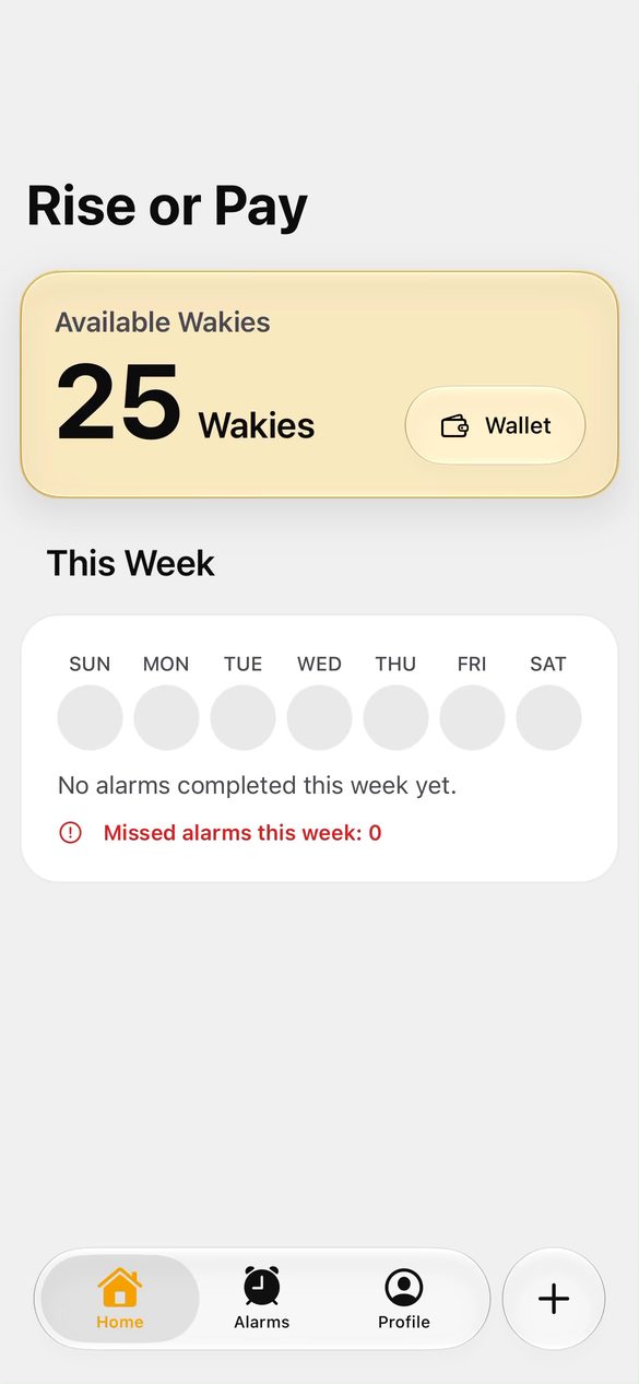 Home screen with available Wakies and weekly progress