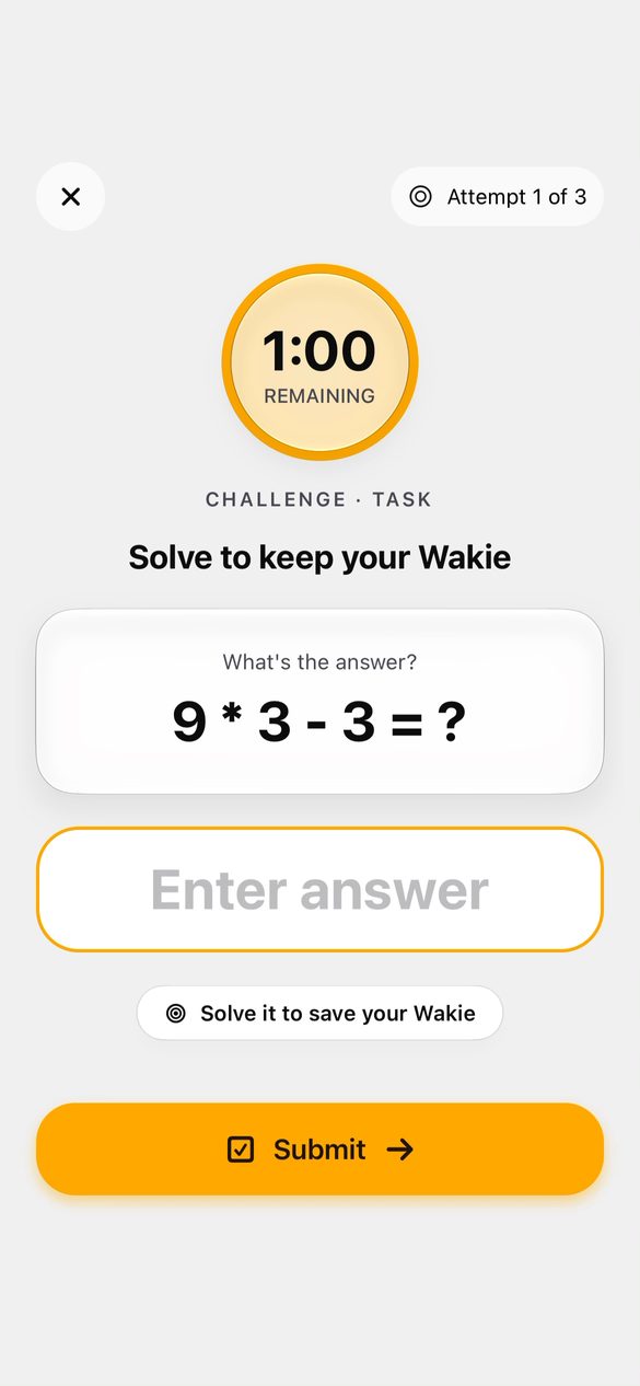 Task challenge: Solve to keep your Wakie, 9*3-3